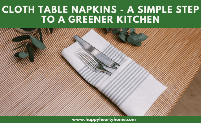 A table setting with a stripe cloth table napkin.